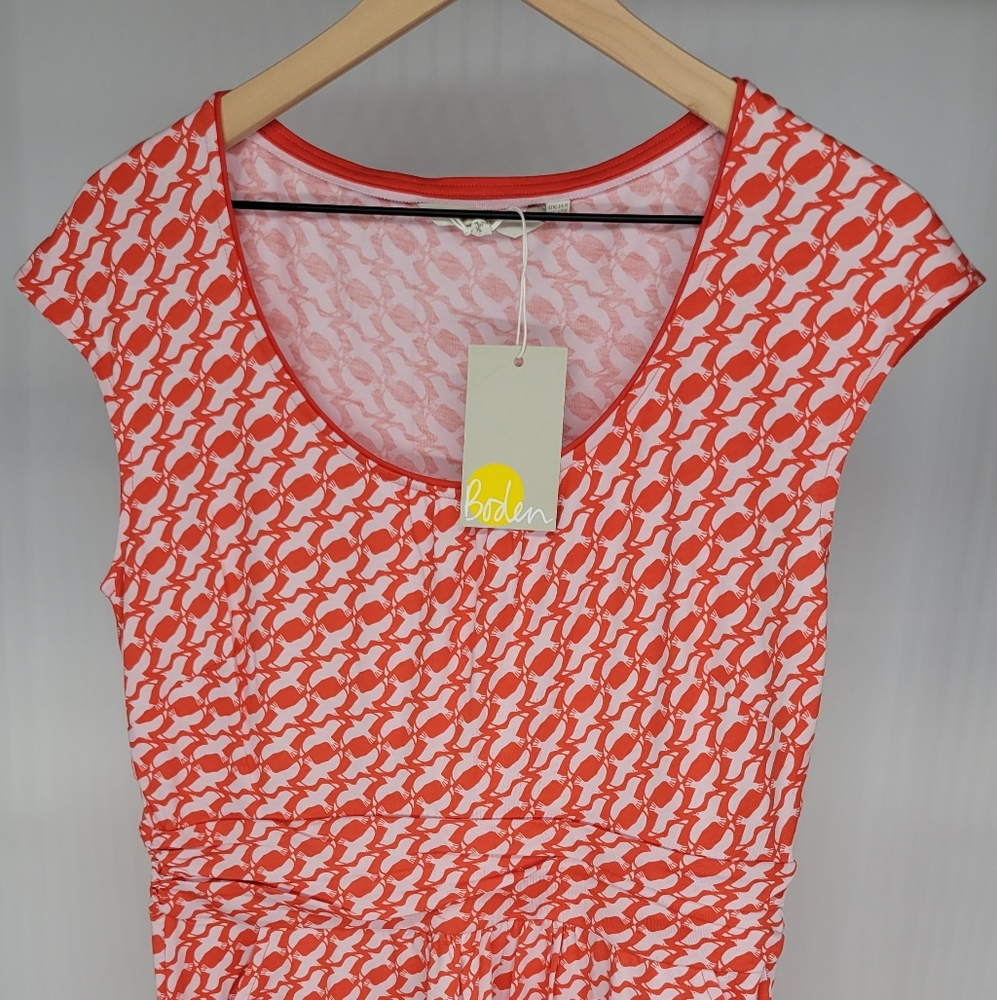 Boden NWT Orange and White Birds Jersey Dress 10R